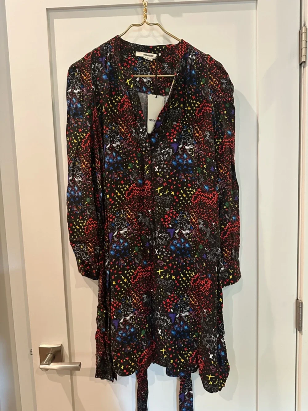 Zadig & Voltaire Black Multi-Color Printed Wrap Dress new with tags extra button - Picture 6 of 11